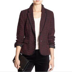 Banana Republic Boucle Raw Edge Academy Blazer 2 Petite Red Wine NWT
